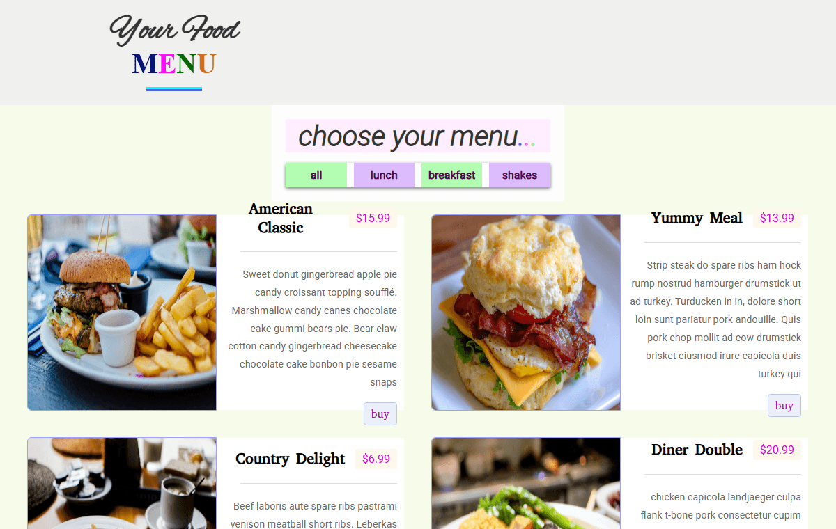 Food Menu App preview